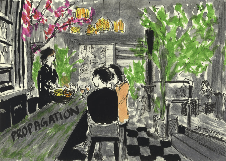 Hand drawn sketch of the bar and restaurant Propagation